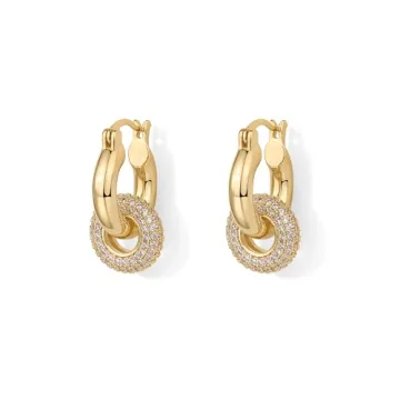 PAVOI 14K Gold Plated Convertible Chunky Hoop Earrings with CZ