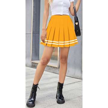 SANGTREE Toddler Little & Big Girls' Pleated Tennis Short A-Line Mini Skirt Junior Teen School Uniform, A# Gold Yellow with Stripe 2 Pockets, 6-7 Years