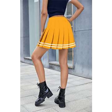 SANGTREE Toddler Little & Big Girls' Pleated Tennis Short A-Line Mini Skirt Junior Teen School Uniform, A# Gold Yellow with Stripe 2 Pockets, 6-7 Years