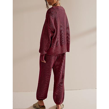 Ugerlov Cozy Women’s Two Piece Sweater Lounge Set in Wine Red