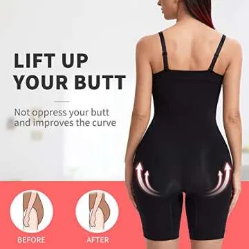 JOYSHAPER Butt Lifter Bodysuit for Women - Seamless Full Body Shaper Thigh Slimmer Black Large