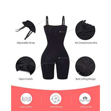 JOYSHAPER Butt Lifter Bodysuit for Women Seamless Full Body Shaper Thigh Slimmer Black Large