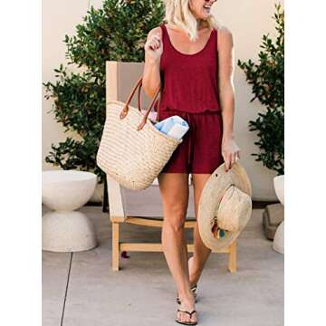 REORIA Womens Casual Summer One Piece Sleeveless Tank Top Playsuits Workout Yoga Short Jumpsuit Beac...