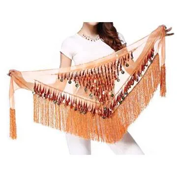 Lauthen.S Belly Dance Hip Scarf with Sequins and Tassels for Festivals