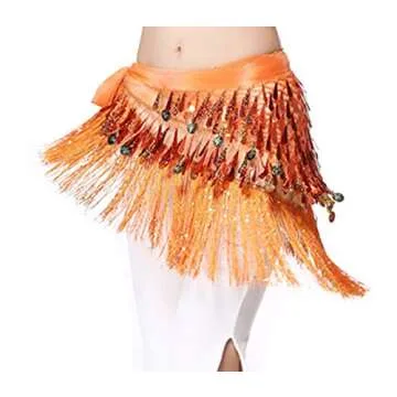 Lauthen.S Belly Dance Hip Scarf Sequins & Tassels Orange