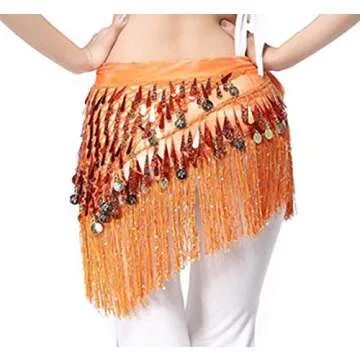 Lauthen.S Belly Dance Hip Scarf Sequins & Tassels Orange