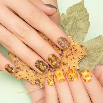 JarThenaAMCS 2 Sheet Fall Thanksgiving Nail Art Stamping Plate Kit Assorted Pumpkins Maple Leaves Autumn Blessing Collection Nail Art Plate for Holiday DIY Print Manicure Salon, 5.7 x 3.7inch
