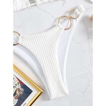 Stylish WDIRARA Ring Halter Bikini Swimsuit for Women - White