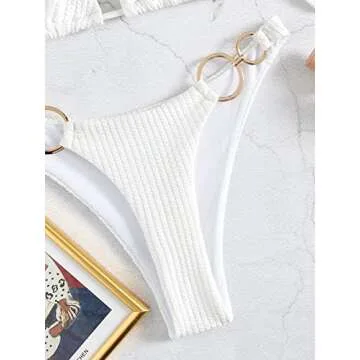 Stylish WDIRARA Ring Halter Bikini Swimsuit for Women - White