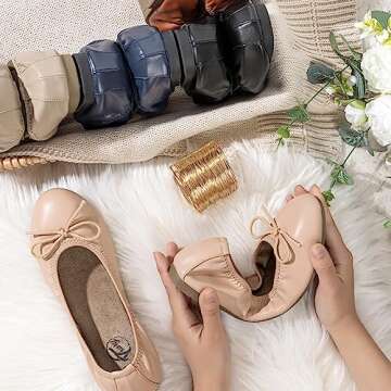 Trary Women's Flats Shoes, Ballet Flats Comfortable Foldable Dress Shoes, Slip On Casual Ballerina Flats