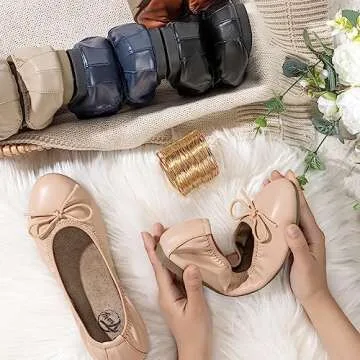 Trary Women's Flats Shoes, Ballet Flats Comfortable Foldable Dress Shoes, Slip On Casual Ballerina Flats