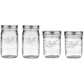 Ball Mason Wide Mouth Jars with Lids and Bands, Set of 4 Jars, Two 32oz Jars + Two 16oz Jars (Bundle Pack)