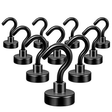 Neosmuk Black Magnetic Hooks,30lb+ Heavy Duty Earth Magnets with Hook for Refrigerator, Extra Strong...