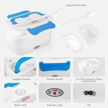 VMOTOR Portable 12V Car Electric Heating Lunch Box Bento Meal Warmer 45W (Sky Blue)