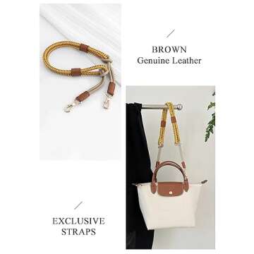 FKKWUOT Replacement Purse Straps,Handbag Strap Unadjustable with 2Pcs D Rings,Handmade DIY Shoulder Straps for Mini Longchamps Bags
