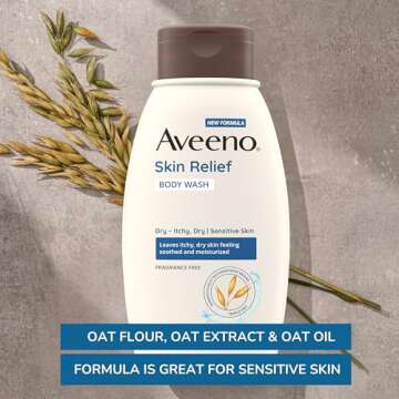 Aveeno Skin Relief Body Wash, Fragrance-Free with Triple Oat Formula, Gentle Daily Cleanser for Sensitive Skin Leaves Itchy, Dry Skin Feeling Soothed & Moisturized, Soap-Free, 18 fl. oz