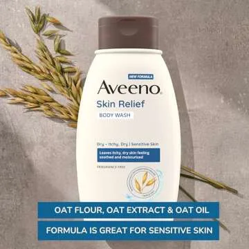 Aveeno Skin Relief Body Wash, Fragrance-Free with Triple Oat Formula, Gentle Daily Cleanser for Sensitive Skin Leaves Itchy, Dry Skin Feeling Soothed & Moisturized, Soap-Free, 18 fl. oz