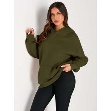 Trendy Queen Womens Oversized Hoodies Fleece Sweatshirts Long Sleeve Sweaters Pullover Fall Outfits Winter Clothes Army Green S
