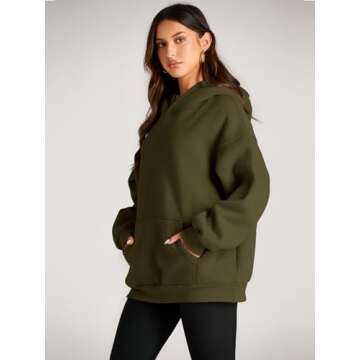 Trendy Queen Womens Oversized Hoodies Fleece Sweatshirts Long Sleeve Sweaters Pullover Fall Outfits Winter Clothes Army Green S
