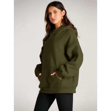 Trendy Queen Womens Oversized Hoodies Fleece Sweatshirts Long Sleeve Sweaters Pullover Fall Outfits Winter Clothes Army Green S