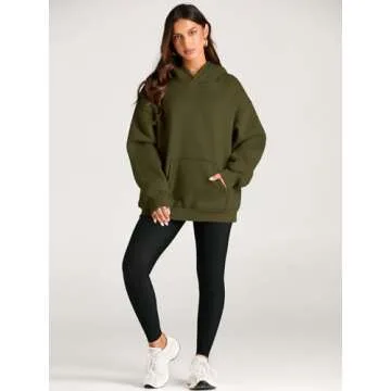Trendy Queen Womens Oversized Hoodies Fleece Sweatshirts Long Sleeve Sweaters Pullover Fall Outfits Winter Clothes Army Green S