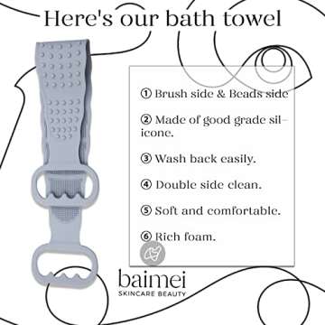 BAIMEI Silicone Back Scrubber for Shower, Exfoliating & Massage Body Washer with Handle for Men and Women - Grey