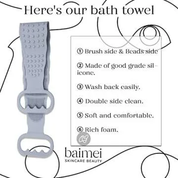 BAIMEI Silicone Back Scrubber for Shower, Exfoliating & Massage Body Washer with Handle for Men and Women - Grey