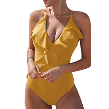 CUPSHE Women's One Piece Ruffle Wrap Textured Beach Swimsuit