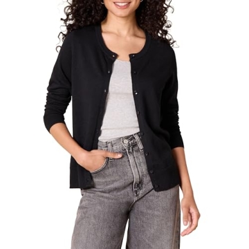 Amazon Essentials Women's Lightweight Crewneck Cardigan Sweater in Black - Comfy & Stylish