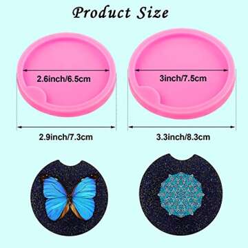 4 Pieces Car Coaster Mold DIY Round Coaster Silicone Mold Epoxy Resin Casting Mold DIY Molds Silicon...