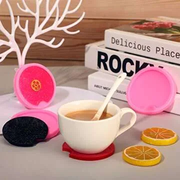 4 Pieces Car Coaster Mold DIY Round Coaster Silicone Mold Epoxy Resin Casting Mold DIY Molds Silicone Keyring Mold for Cup Mats, Home Decoration (Pink,6.5 cm, 7.5 cm Diameter)