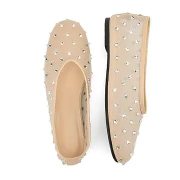 Arqa Crystal-Embellished Mesh Flats - Stylish Comfort for Women