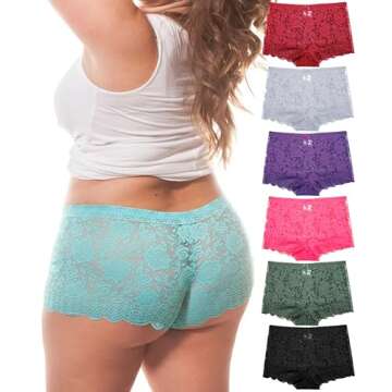 Barbra Lingerie Multi Pack of Women's Regular & Plus Size Lace Boyshort Panties