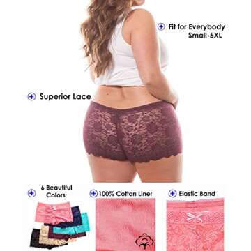 Barbra Lingerie Multi Pack of Women's Regular & Plus Size Lace Boyshort Panties