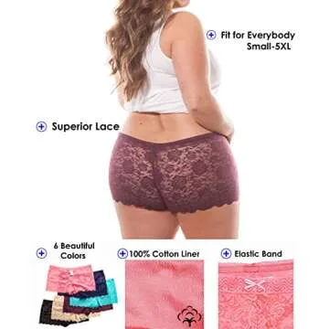 Barbra Lingerie Multi Pack of Women's Regular & Plus Size Lace Boyshort Panties