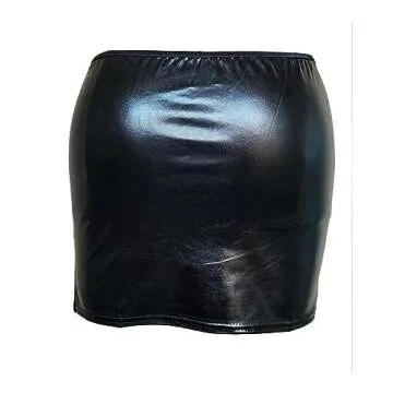 Gain Love PVC Leather Wet Look Mini Skirt in Black