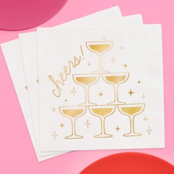 xo, Fetti Gold Foil Cheers Napkins | 3-ply, 50 pcs | Bachelorette Party Champagne Coupe Decorations,...