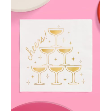 Cheers Napkins - 50 Pcs Gold Foil Party Decor