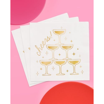 Cheers Napkins - 50 Pcs Gold Foil Party Decor