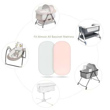 TILLYOU Bassinet Fitted Sheets - Universal Fit Sheets 2-Pack