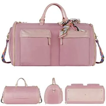 Vancropak Convertible Carry on Garment Bag for Women, Travel Garment Duffle Bag with Toiletry Bag & Shoe Compartment, 2 in 1 Travel Carrier with Shoulder Strap, Large Dress Weekender Suitcase, Pink