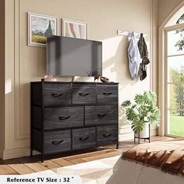 WLIVE 8 Drawer Dresser for Bedroom, Fabric Black Dresser with Large Storage Drawer Unit for Entryway, Chest of Drawers for Living Room