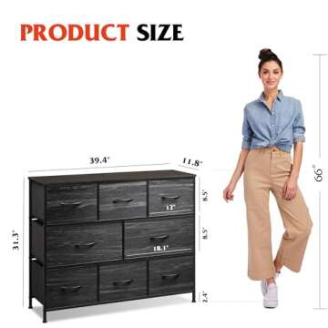 WLIVE 8 Drawer Dresser for Bedroom, Fabric Black Dresser with Large Storage Drawer Unit for Entryway, Chest of Drawers for Living Room