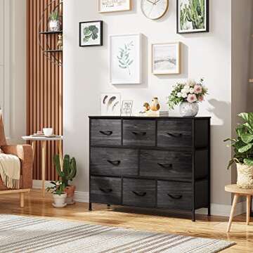 WLIVE 8 Drawer Dresser for Bedroom, Fabric Black Dresser with Large Storage Drawer Unit for Entryway, Chest of Drawers for Living Room