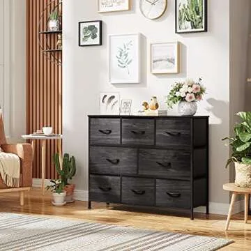 WLIVE 8 Drawer Dresser for Bedroom, Fabric Black Dresser with Large Storage Drawer Unit for Entryway, Chest of Drawers for Living Room