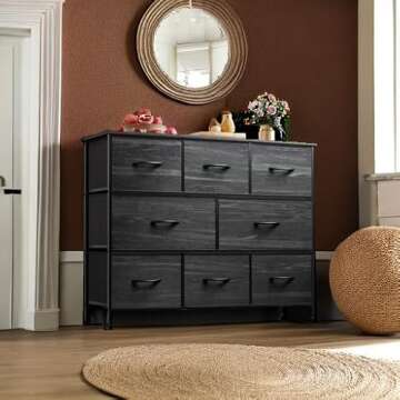 WLIVE 8 Drawer Dresser for Bedroom, Fabric Black Dresser with Large Storage Drawer Unit for Entryway, Chest of Drawers for Living Room