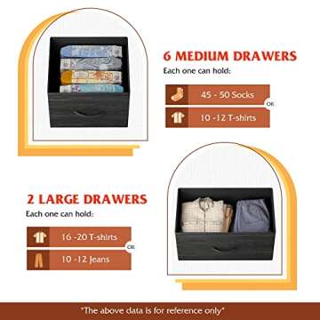 WLIVE 8 Drawer Dresser for Bedroom, Fabric Black Dresser with Large Storage Drawer Unit for Entryway, Chest of Drawers for Living Room