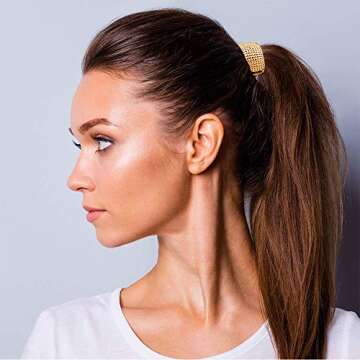 Shiny Rhinestone Glitter Ponytail Holder Hair Ties Rings Cuffs Elastic Hair Rope Band Headwear Hair Accessories for Women Girls Christmas Gift Set Gold Silver