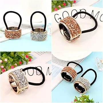 Shiny Rhinestone Glitter Ponytail Holder Hair Ties Rings Cuffs Elastic Hair Rope Band Headwear Hair Accessories for Women Girls Christmas Gift Set Gold Silver