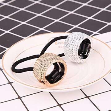 Shiny Rhinestone Glitter Ponytail Holder Hair Ties Rings Cuffs Elastic Hair Rope Band Headwear Hair Accessories for Women Girls Christmas Gift Set Gold Silver